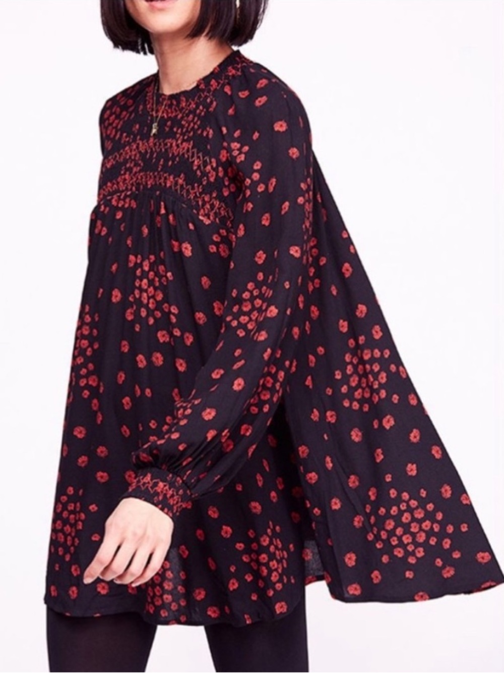 Free People Flowers In Her Hair Smock Detail Tunic Top
